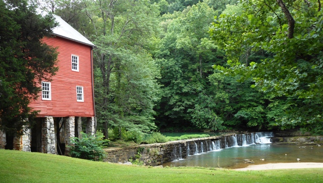 The waterfalls next to the grist mill as they appear today. Not much has changed.