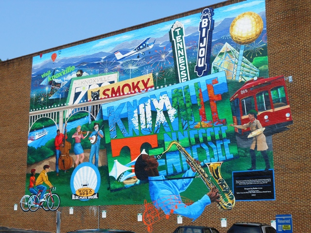 The recently completed mural in downtown on the Visitor's Center building.