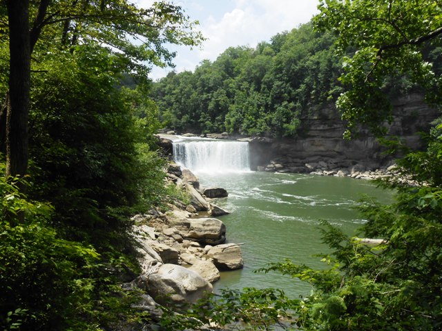 View of the falls from the beach.
