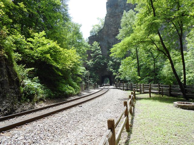View from Natural Tunnel down the railroad track.