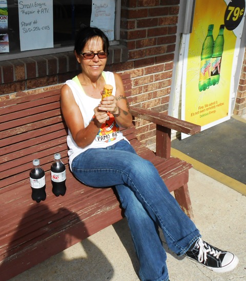 Having a drink and Popsicle in Washburn.