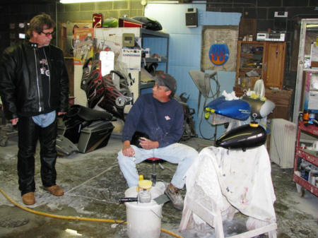 David graciously stops working while we visit.