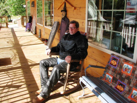 Jeff taking a little rest on the porch at the Tallassee General Store.