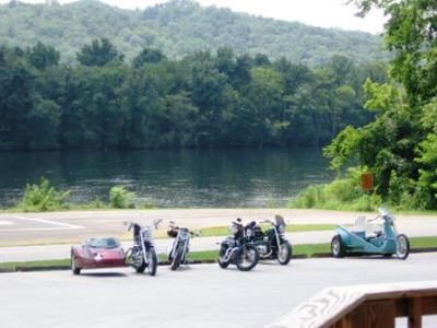 A view of the bikes and the beautiful scenery.