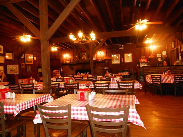 The spacious interior has a primitive style decor.