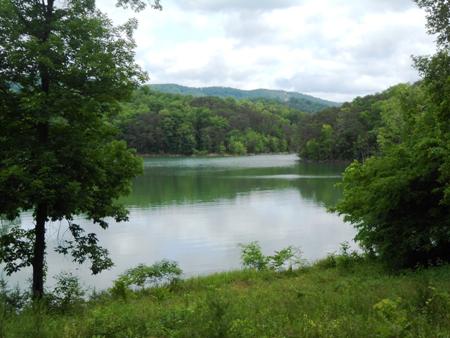 Norris Lake is visible from the road when the vegetation opens up.