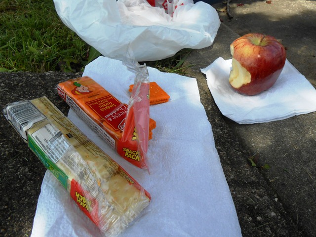 Crackers and an apple make for a nice snack.