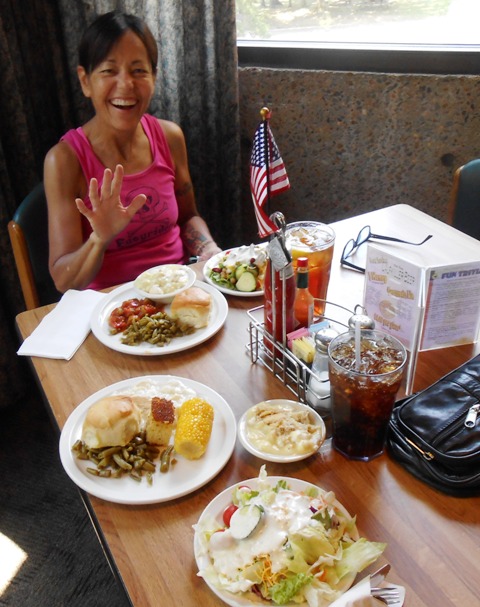 The restaurant features a big buffet.