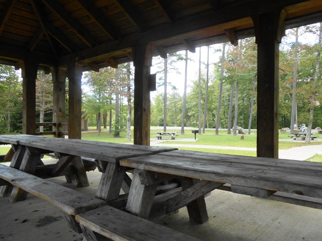 We stopped to rest and talk on the covered picnic tables.