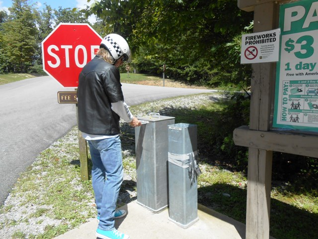 Jeff pays our fee and we're on our way.