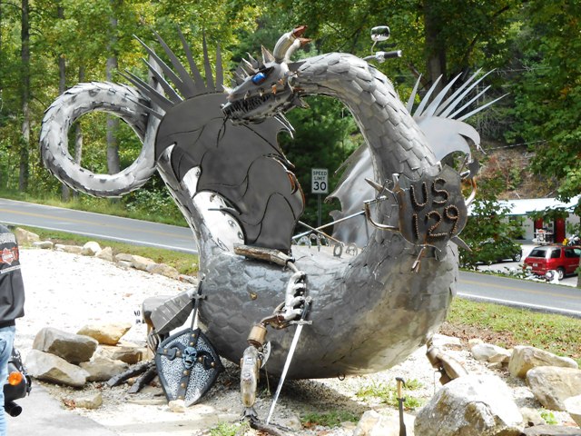 The dragon statue is spectacular and popular with the tourists.