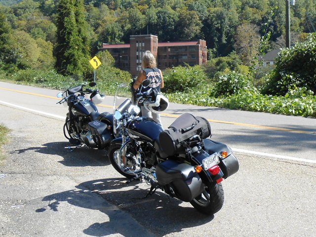 Looking from the bikes toward the school.