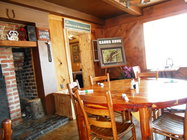 The interior is rustic and warm.