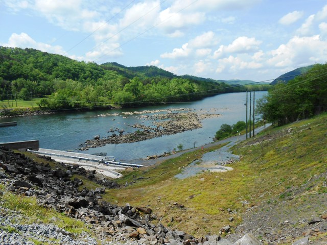 Below the dam.