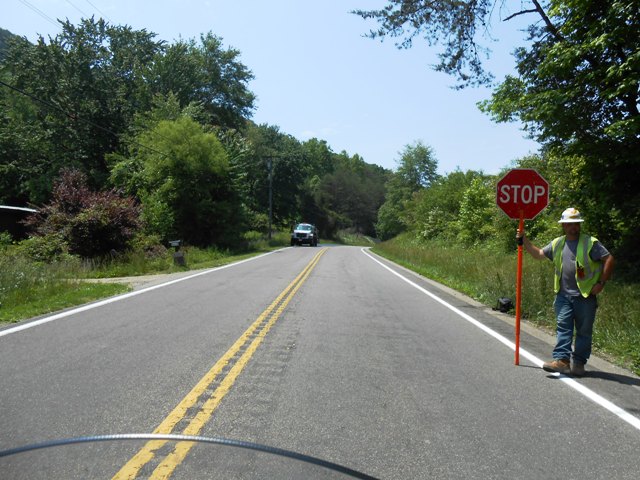 But first a short road block. (The fella holding the sign was super nice.)